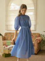 Averie Lace Panel Blue Dress Davin Luxe