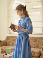 Averie Lace Panel Blue Dress Davin Luxe