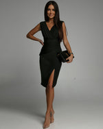 Fitted Dress with V-Neckline and Slit My Store
