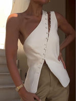 Dione™ One-Shoulder Button Detail Top My Store
