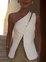 Dione™ One-Shoulder Button Detail Top My Store