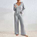 Two-Piece Set-Leg Pants and V-Neck Top Davin luxe