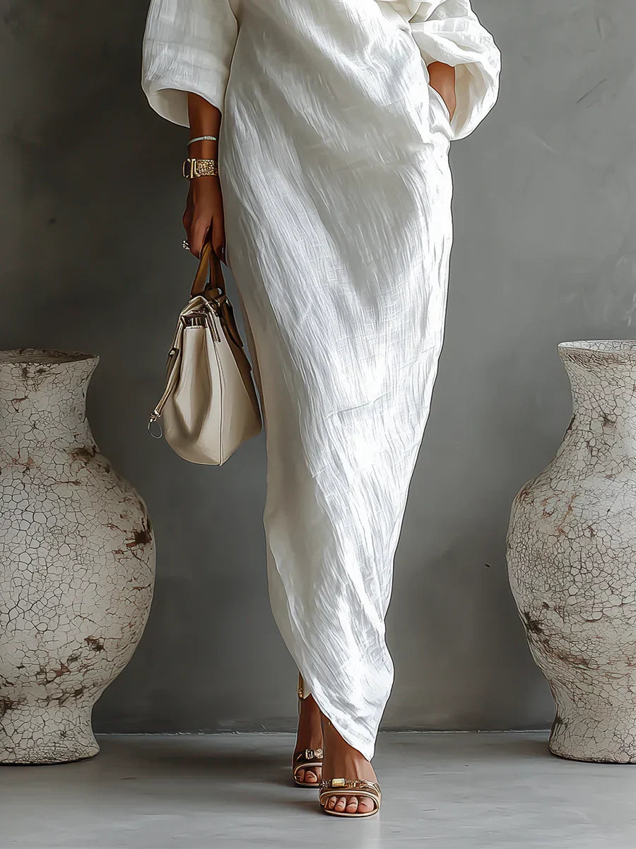 Women’s White One-Shoulder Flowing Maxi Dress