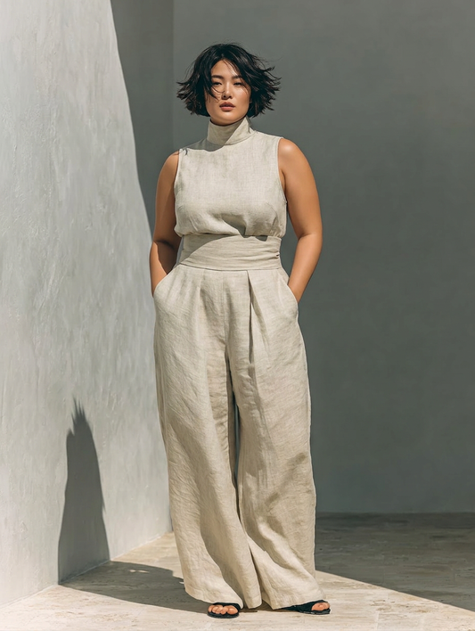 Set consisting of a sleeveless blouse and wide-leg Pants