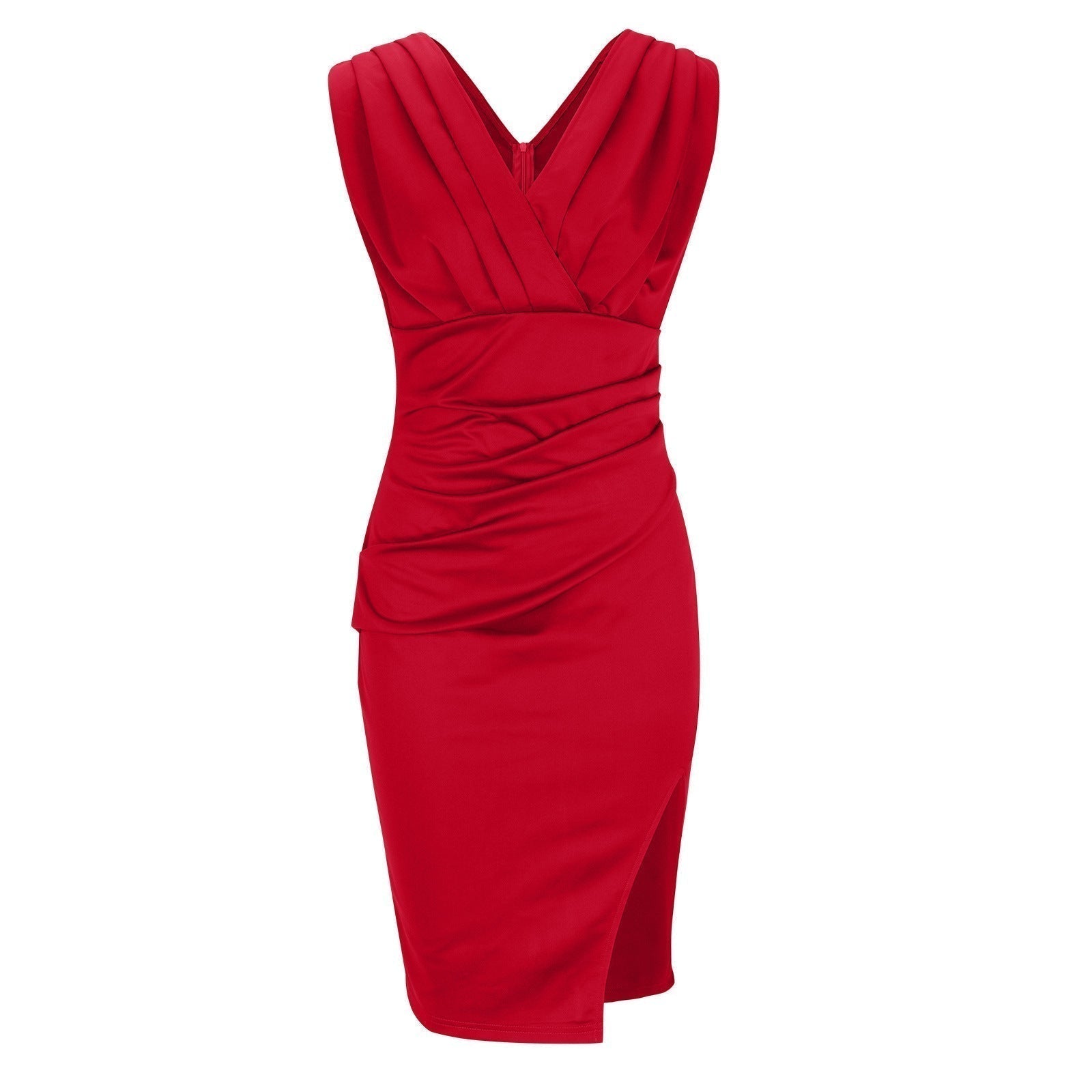 Fitted Dress with V-Neckline and Slit My Store