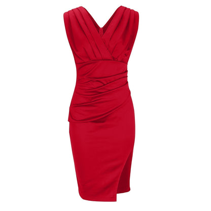 Fitted Dress with V-Neckline and Slit My Store