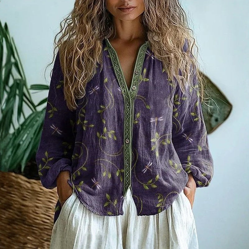 Amber™ I Vintage Leaf Print Blouse