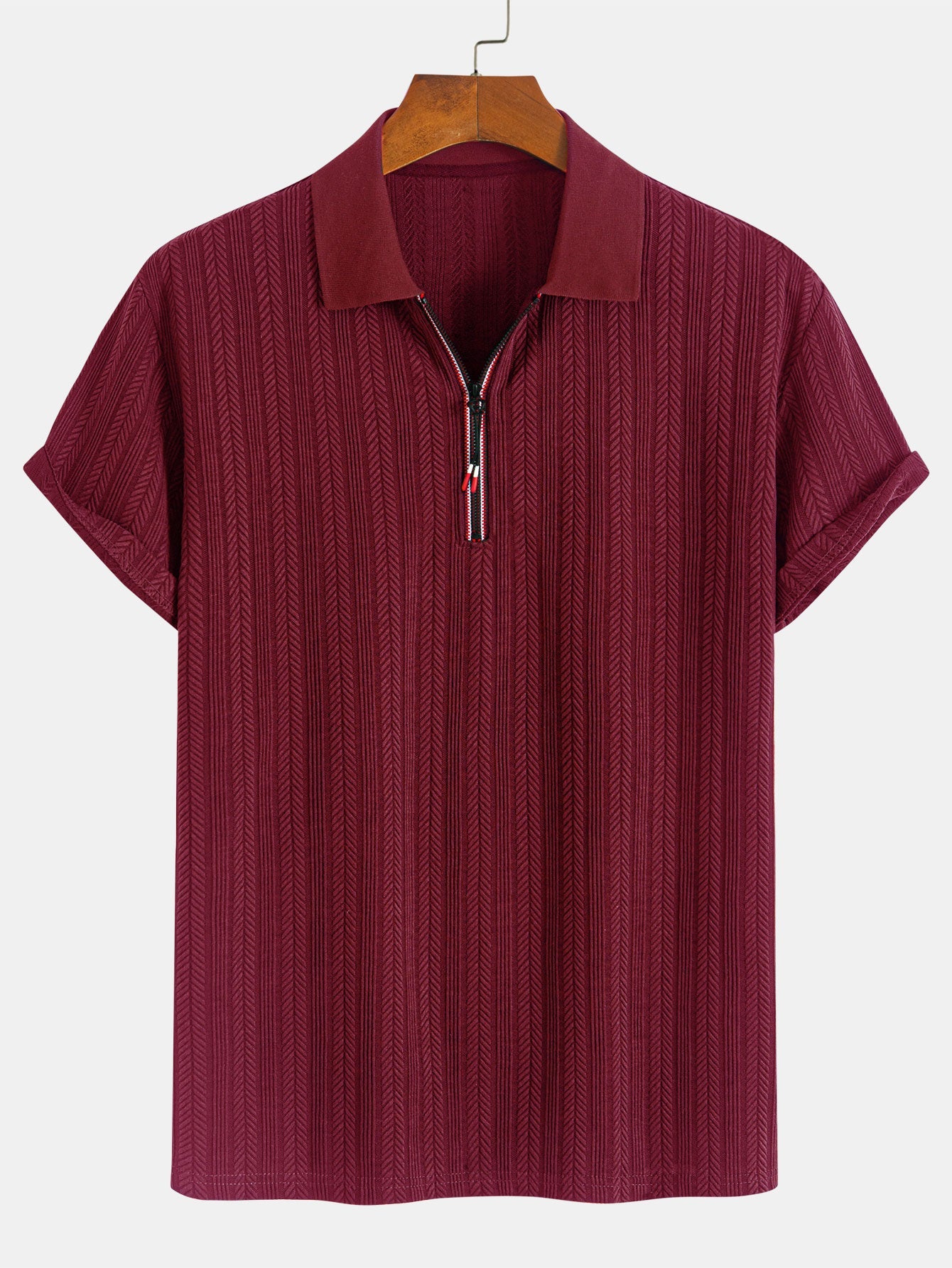 Textured Zipper Polo