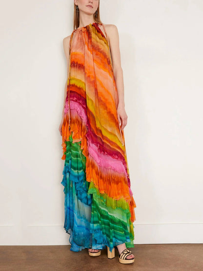 British Ruffle Gown in Multi