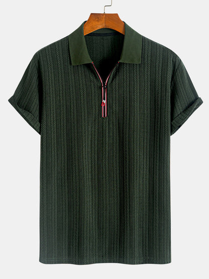 Textured Zipper Polo