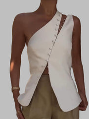 Dione™ One-Shoulder Button Detail Top My Store