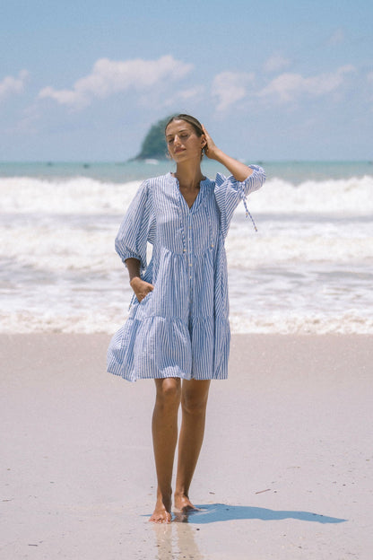 Blue Stripe Button Down Mini Dress