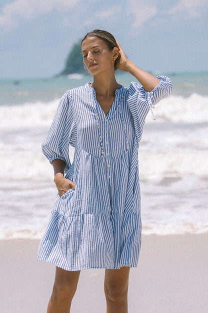 Blue Stripe Button Down Mini Dress
