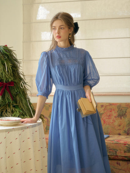 Averie Lace Panel Blue Dress Davin Luxe