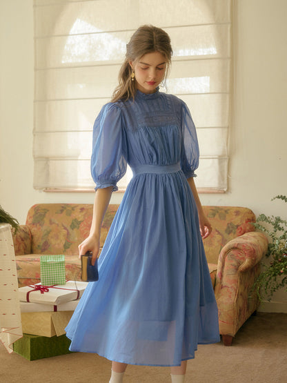 Averie Lace Panel Blue Dress Davin Luxe