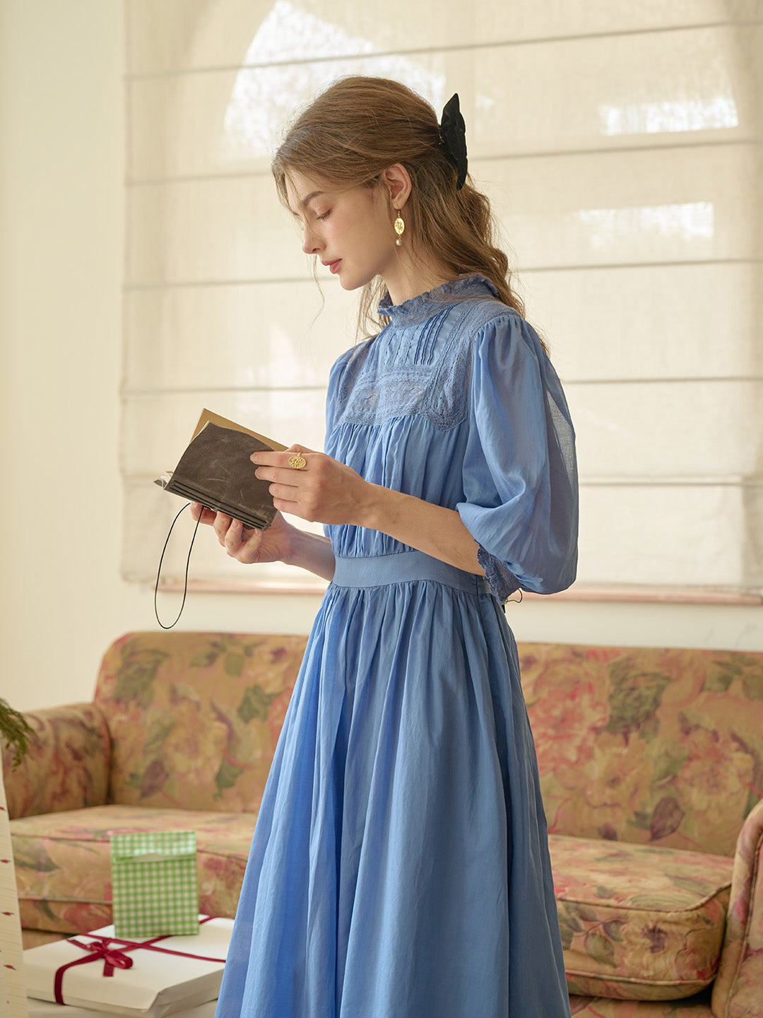 Averie Lace Panel Blue Dress Davin Luxe