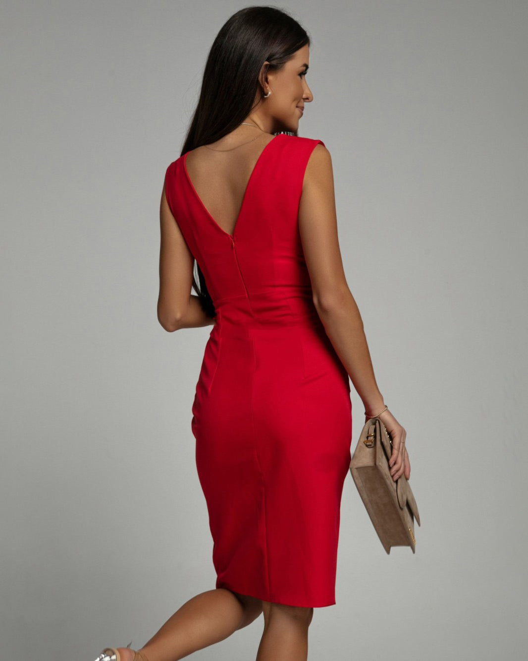Fitted Dress with V-Neckline and Slit My Store