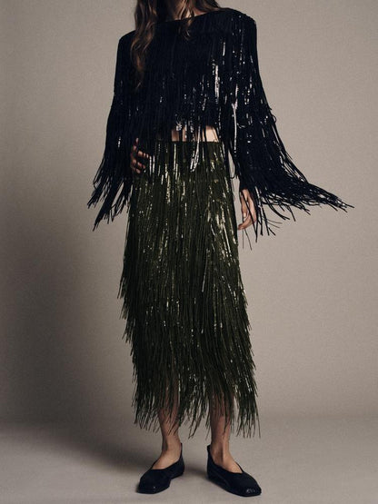 Luxe Sparkle Fringe Skirt