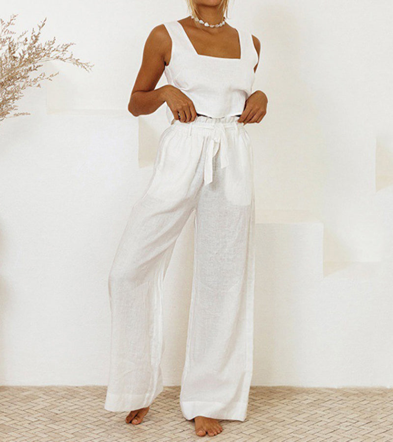 Elisaria - Minimalist Top and Wide-Leg Pants Set