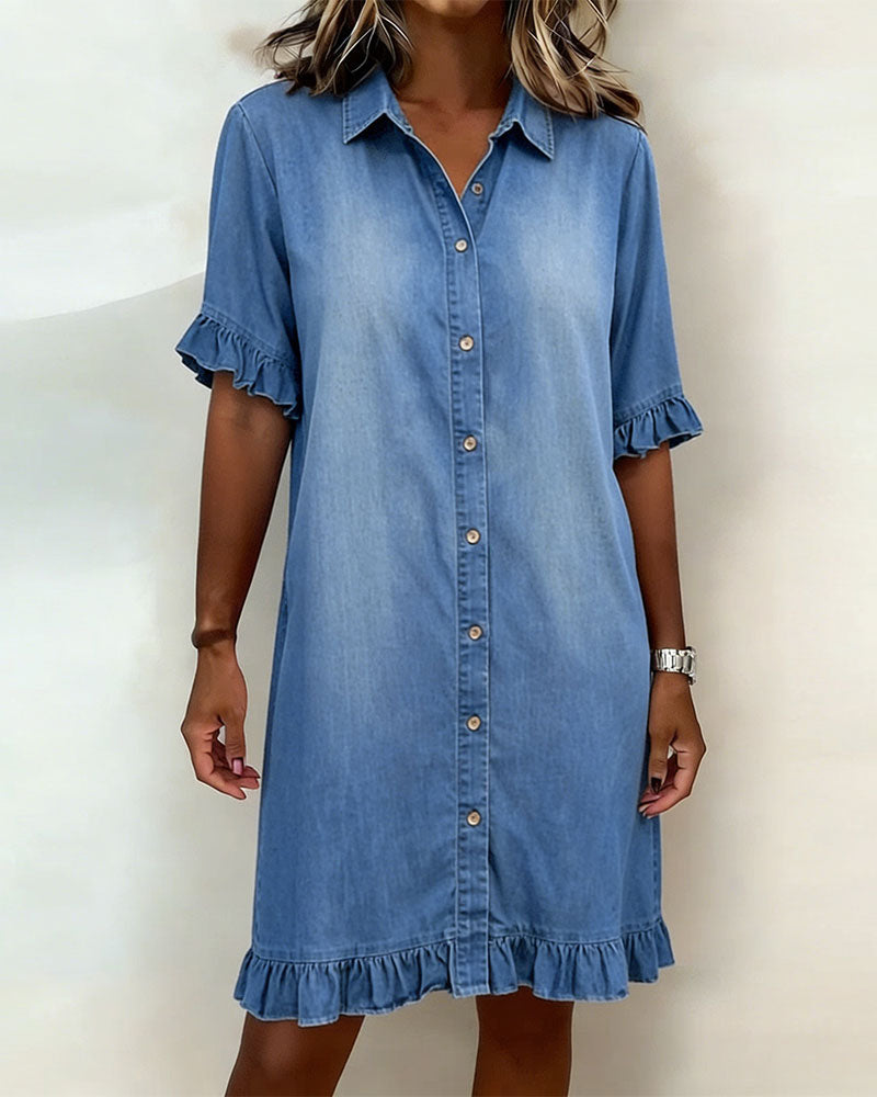 Elegant Ruched Denim Dress