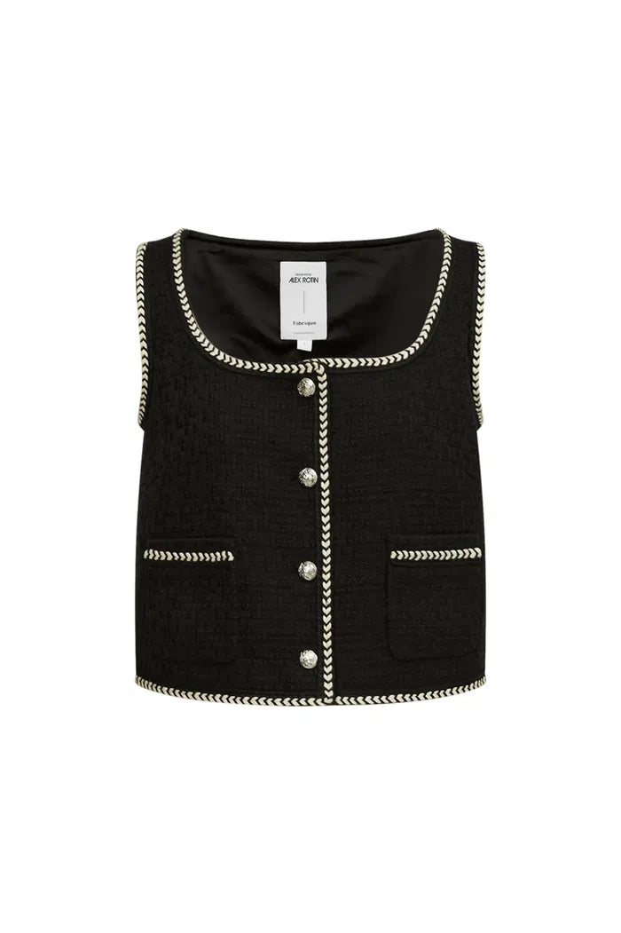 Hailey Contrast Trim Vest in Herringbone Tweed Davin Luxe
