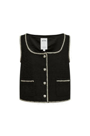 Hailey Contrast Trim Vest in Herringbone Tweed Davin Luxe