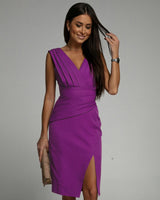 Fitted Dress with V-Neckline and Slit