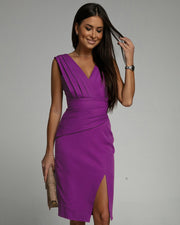 BRENDA | Fitted Dress with V-Neckline and Slit davin luxe