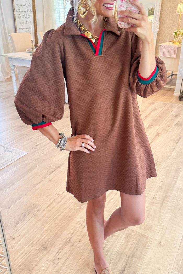 Contrast Banding 3/4 Sleeve Dress Davin Luxe