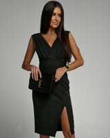 Fitted Dress with V-Neckline and Slit