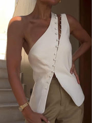 Dione™ One-Shoulder Button Detail Top My Store