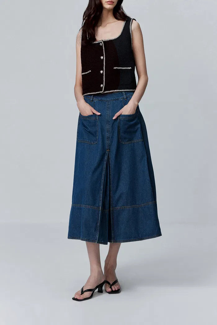 Hailey Contrast Trim Vest in Herringbone Tweed Davin Luxe