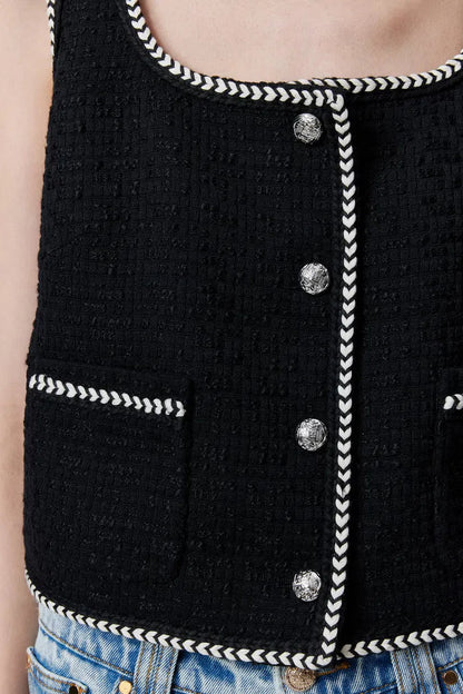 Hailey Contrast Trim Vest in Herringbone Tweed Davin Luxe