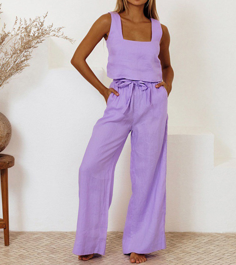 Elisaria - Minimalist Top and Wide-Leg Pants Set