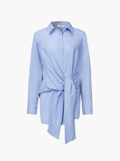 Semi-Sheer Button Down Tied Long Shirt