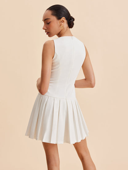Metal-Button Pleated Tank Dress