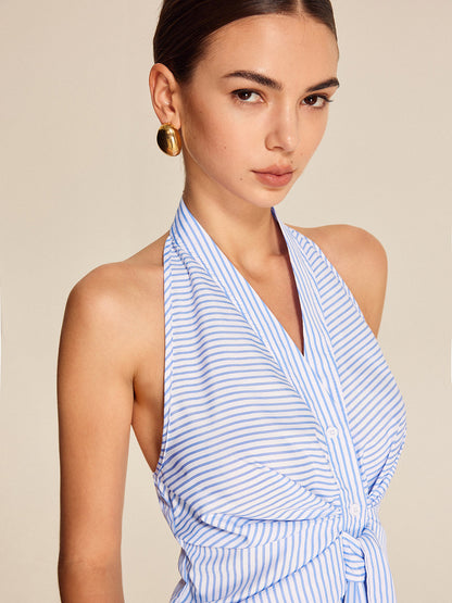 Striped Halter Tie Top
