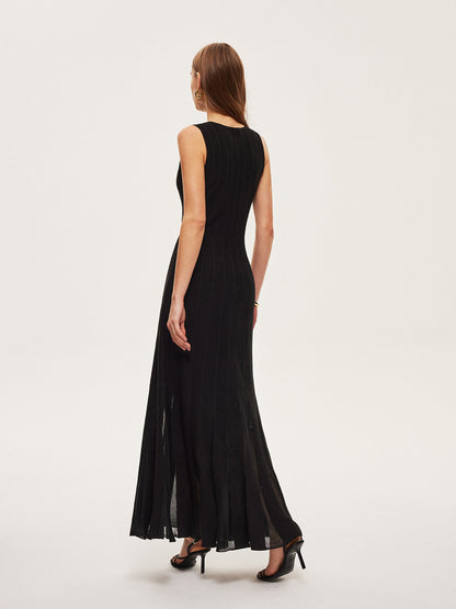 Semi-Sheer Mesh Flared Dress Without Belt