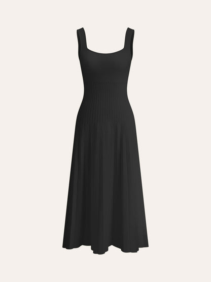 Square-Neck Ribbed Knit Dress