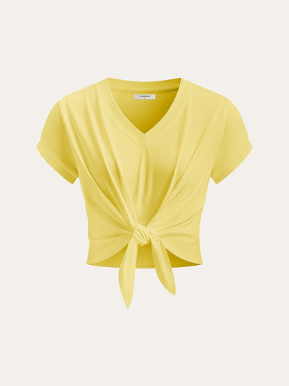 Knot Front V-Neck T-Shirt