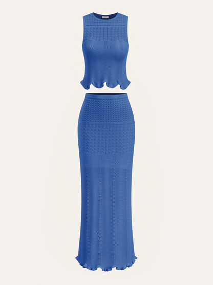 Wave Pattern Knit Maxi Skirt