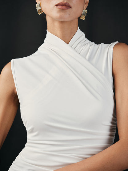 Cross Neck Ruched Tank Top