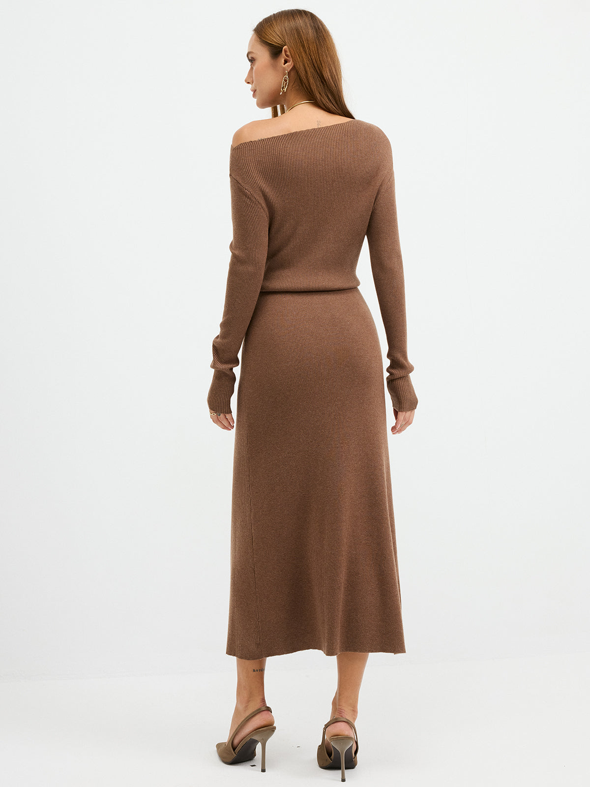 Off-Shoulder Ribbed Wool Blend Maxi Dress
