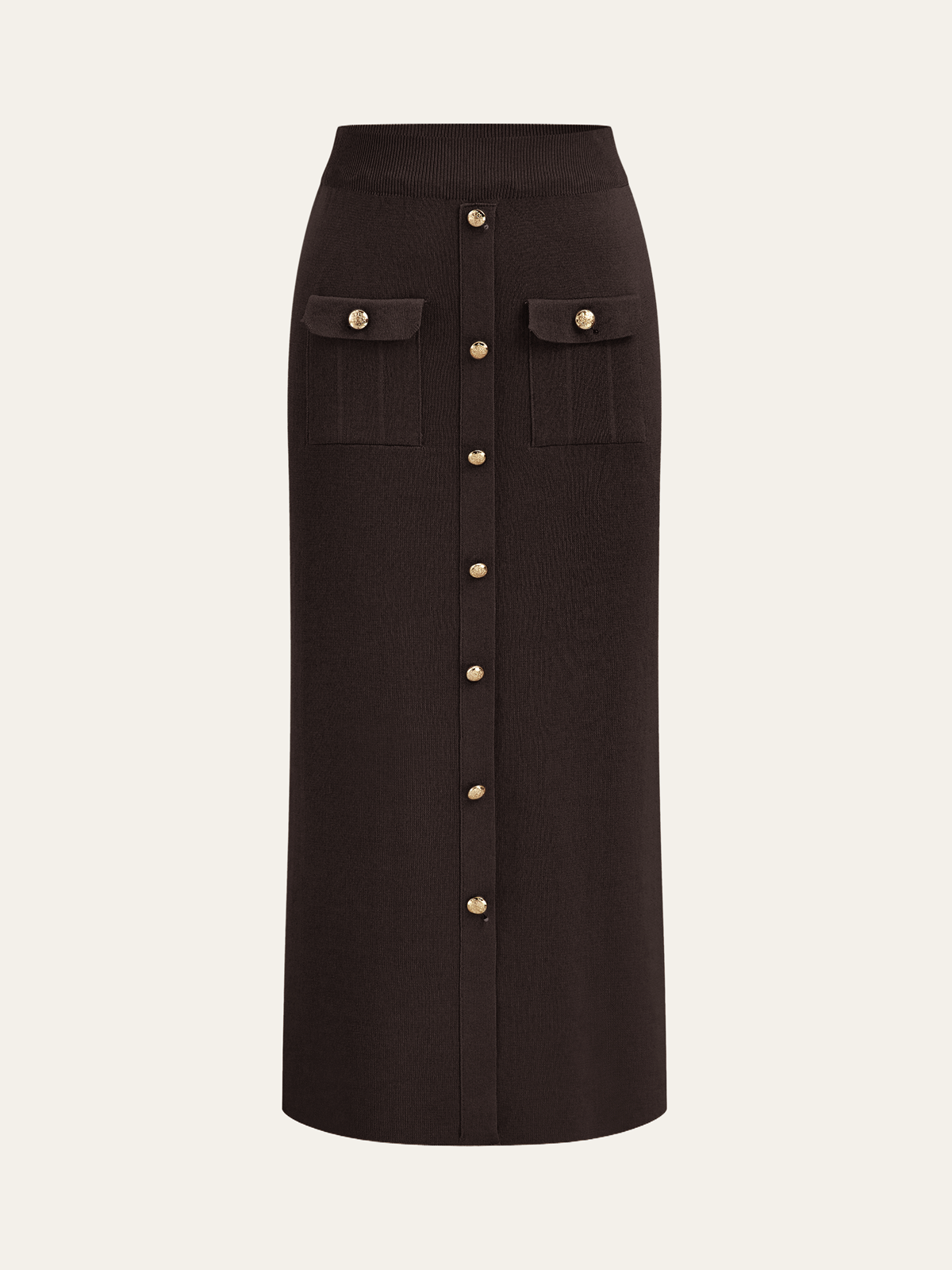 Metal Button Collared Cardigan and Midi Skirt Set