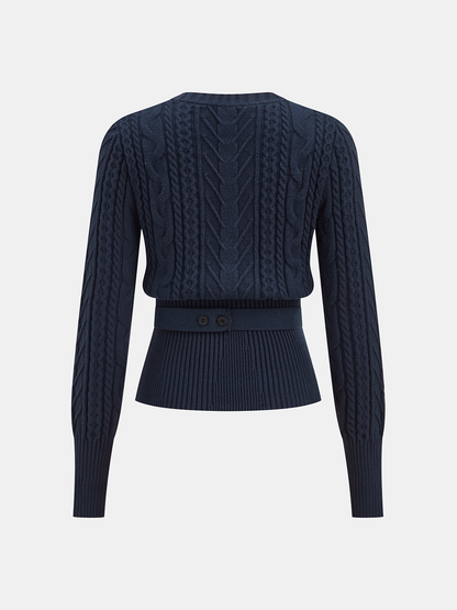 Cinched Waist Belted Cable Knit Top