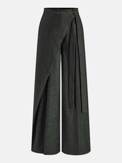 Puddle Hem Asymmetric Wrap Wide-Leg Pants