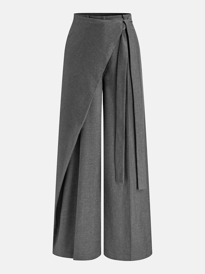 Puddle Hem Asymmetric Wrap Wide-Leg Pants