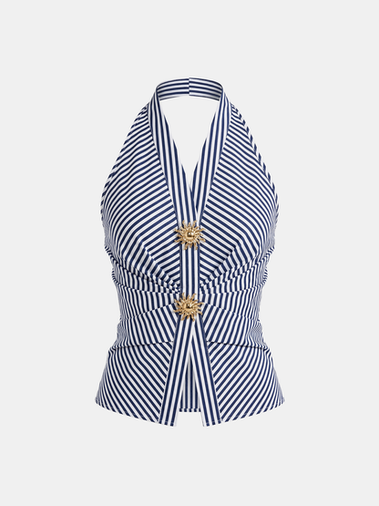 Cotton Blend Striped Halter Top