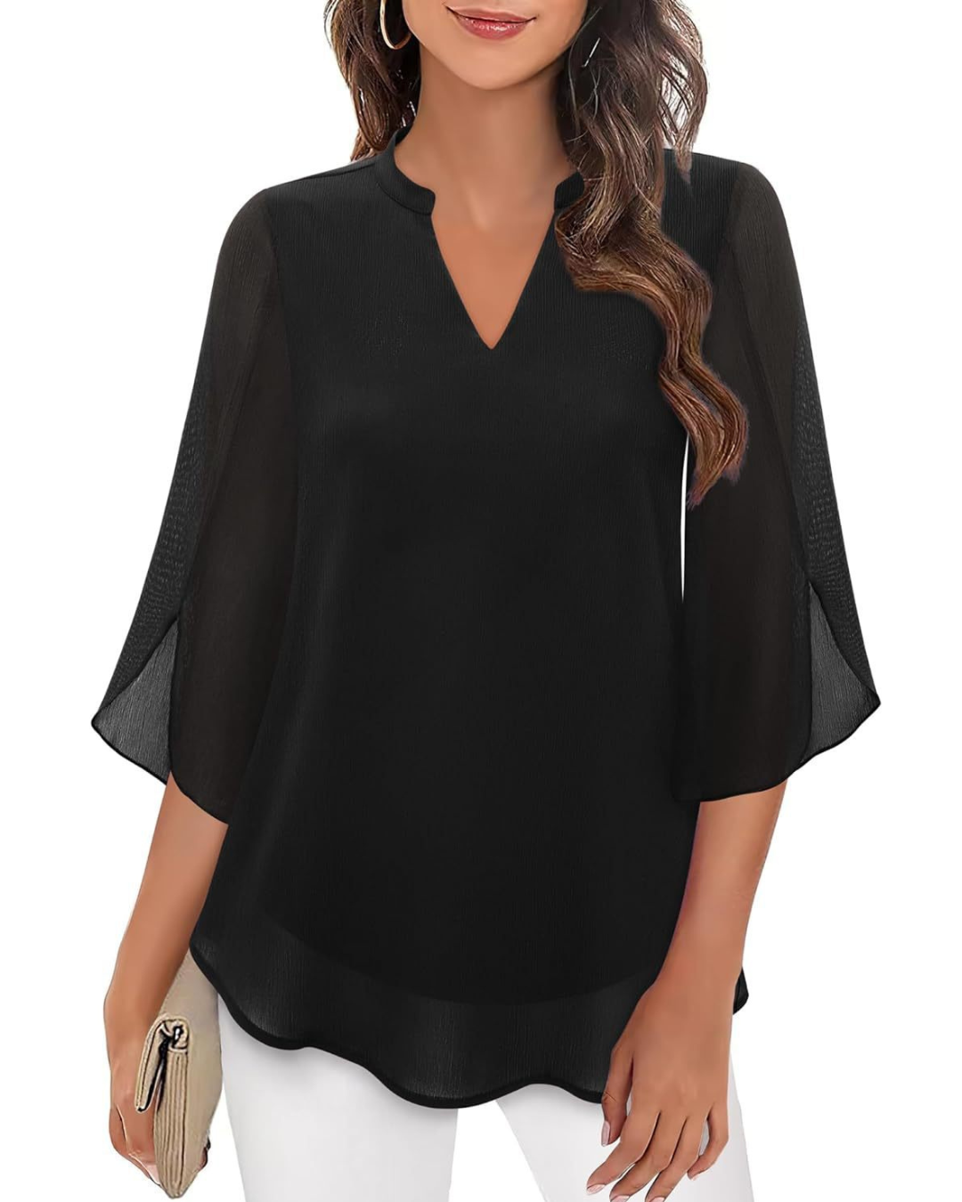 Camila Flowy V-Neck Chiffon Women's Blouse