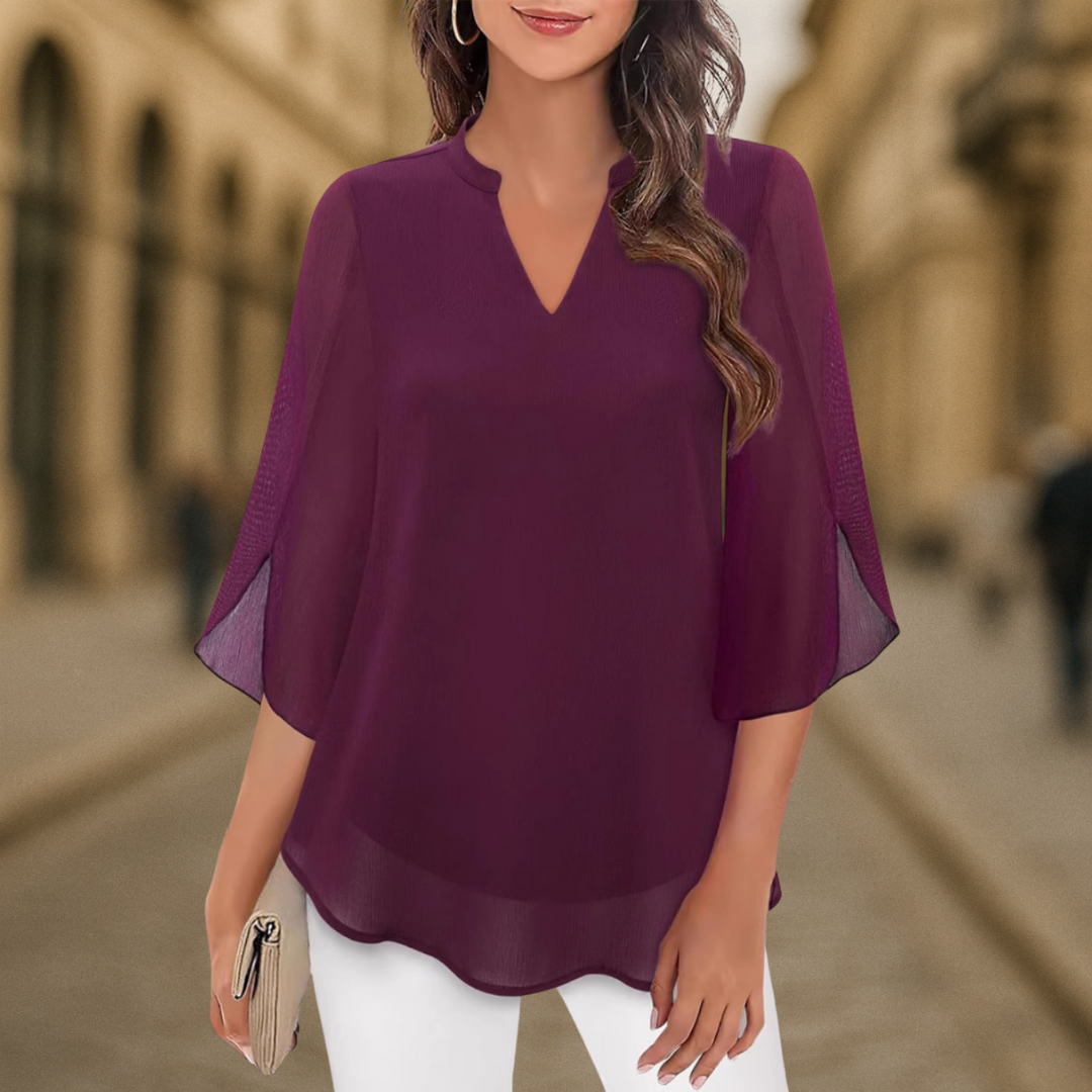Camila Flowy V-Neck Chiffon Women's Blouse